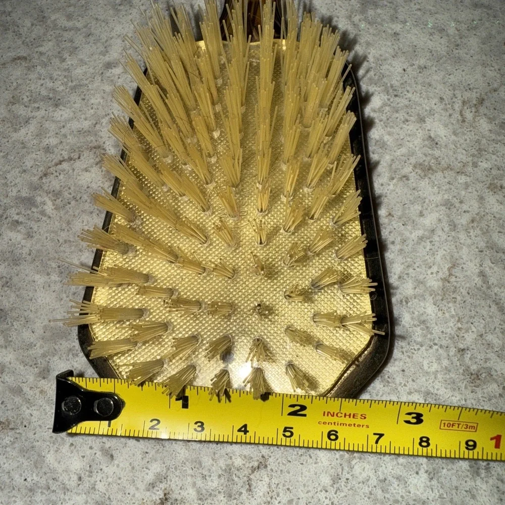 Vintage Victorian Hair Brush Copper Handle 3D Flower Accents Removable Brush